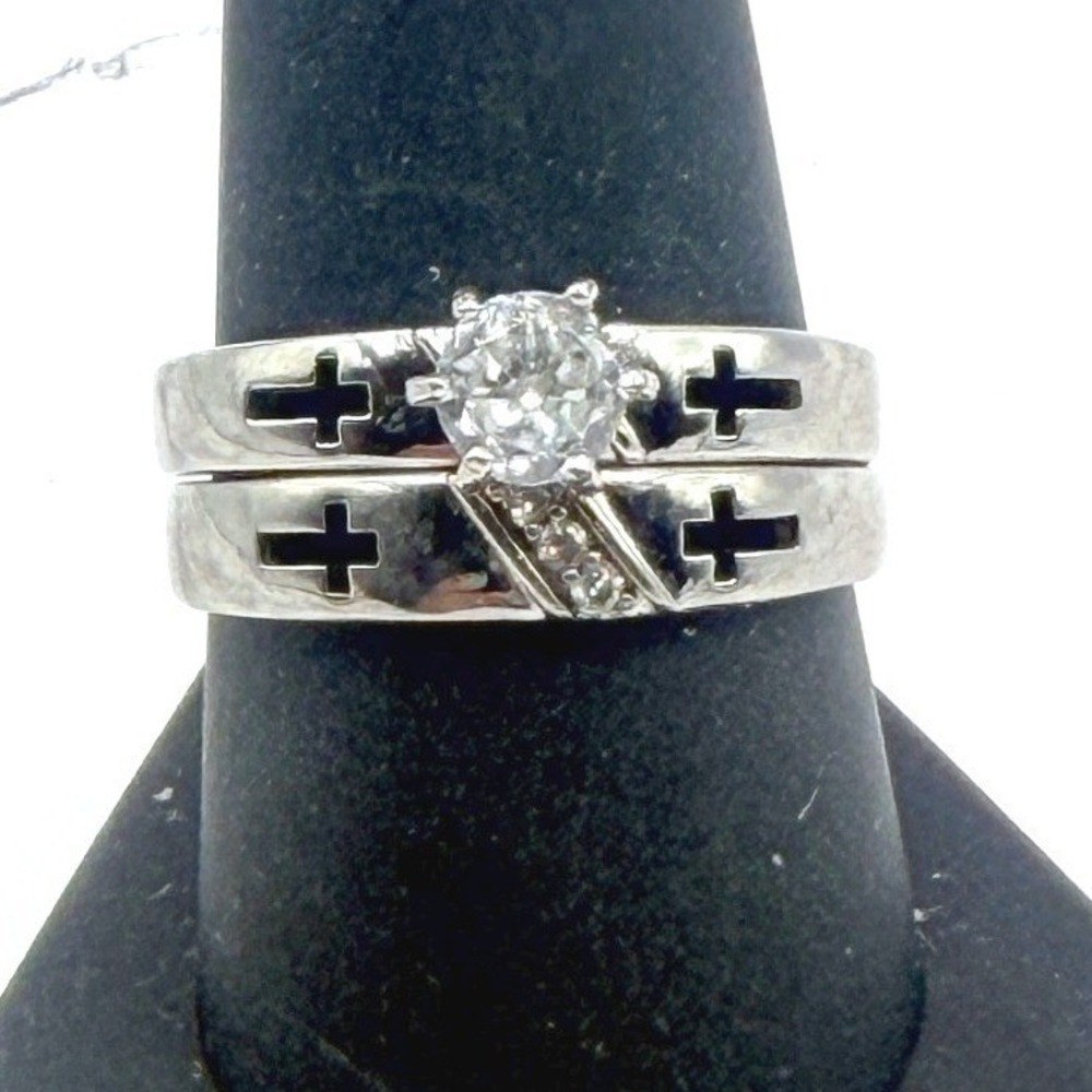 2 Christian‎ Cross Faith Cutout Rings Glass Stone Size 9.75 Wedding Rings